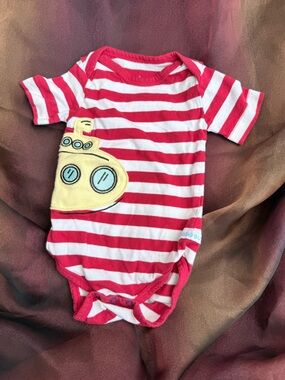 Red & White Striped Baby Bodysuit with Yellow Submarine Applique Rugged Butts